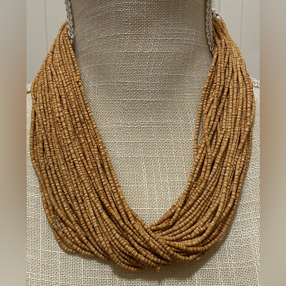 Vintage 44 Strand Wooden Bead Necklace